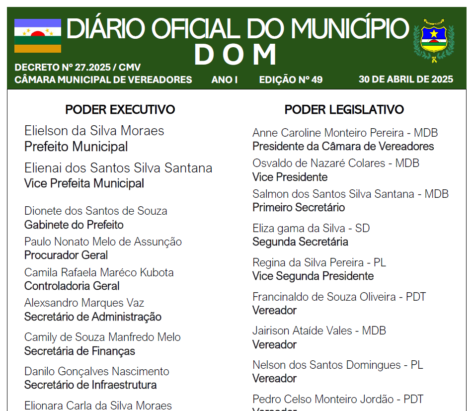 DIÁRIO OFICIAL - EDIÇÃO N° 49 - 30 DE ABRIL DE 2025